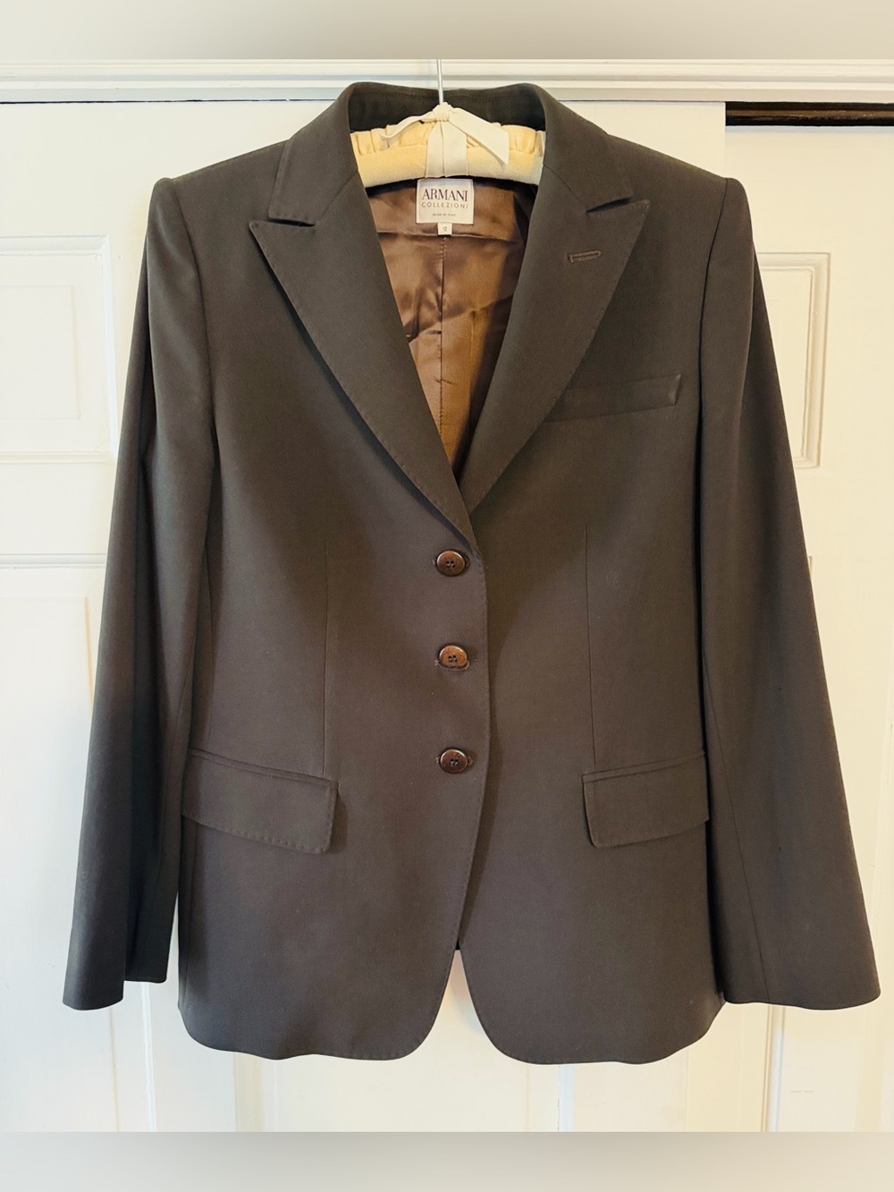 Armani Collezioni Women's virgin wool dark brown Three-Button Tailored Blazer